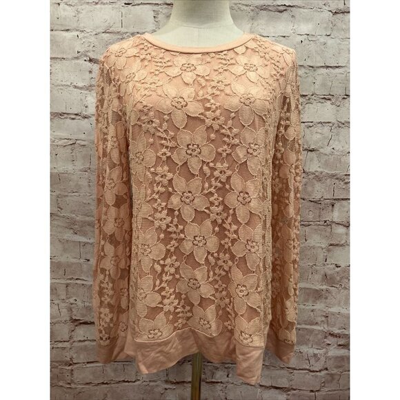 Adrianna Papell Womens Pullover Lace Shirt Long Sleeve Warm Blush Size Small NEW - Picture 1 of 5